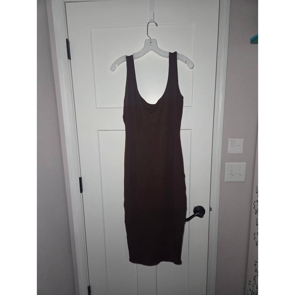 Naked Wardrobe Brown Sleeveless Scoop Neck Bodycon Midi Dress Plus Size 1X